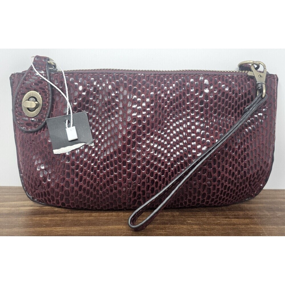 Joy Susan Mini Crossbody Burgundy Python Wristlet Wallet Clutch Vegan Leather